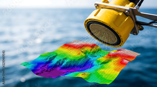 Multibeam Echosounder Transducer with 3D Bathymetric Seafloor Mapping Digital Twin