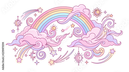 Whimsical Pastel Rainbow and Cloud Illustration