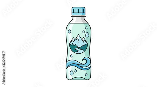 Clear Water Bottle with Mountain and Wave Label
