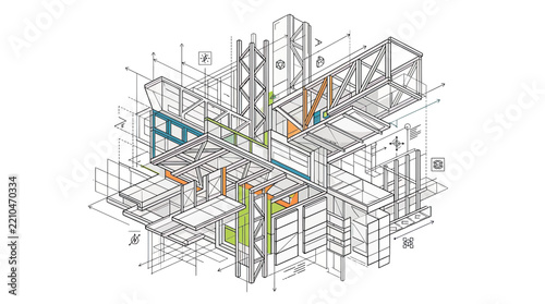 Architectural Blueprint Isometric Construction Project