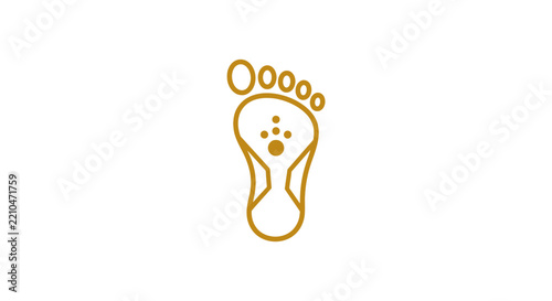 Golden outline of a human foot with reflexology points representing wellness and health therapy