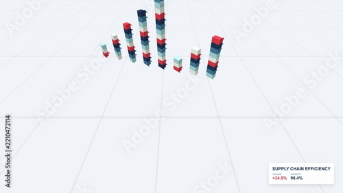 Isometric Cargo Columns Animation Showing Global Supply Chain Efficiency Metrics