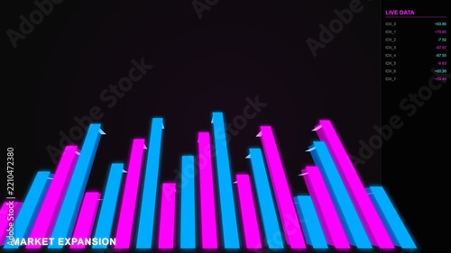 Modern digital financial news broadcast graphic showing global market expansion.