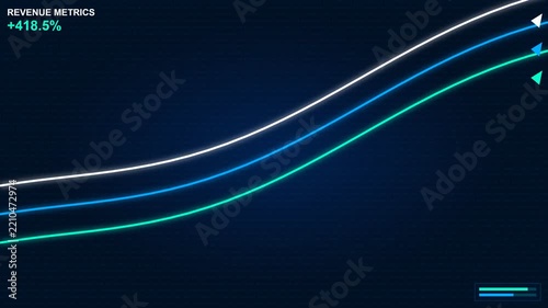 Futuristic blue data visualization displaying massive corporate revenue growth metrics.