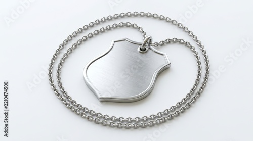 ISO Compliance Badge on a Silver Chain Pendant with a Blank Surface for Identity Verification and Quality Assurance