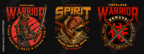 Each design contains stylized text