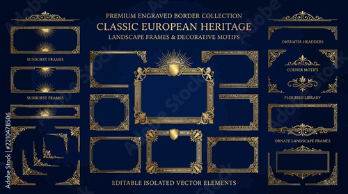 Classic European Heritage Frames & Decorative Motifs - Engraved Borders