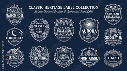 Classic Heritage Label Collection: Ornate Engraved Vignettes, Isolated Designs