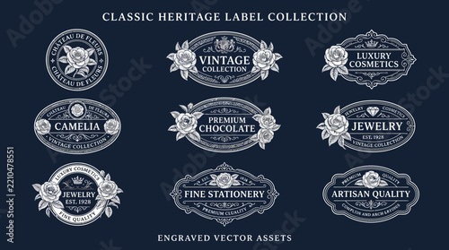 Classic Heritage Label Collection: Vintage, Luxury, Jewelry, Stationery
