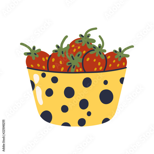 Yellow Cup with Fresh Strawberry Flat Illustration