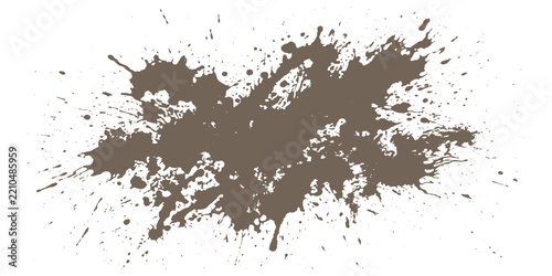Abstract brown muddy paint splatter heavy ink splash and grunge stain vector illustration.