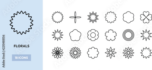 Florals vector line icons displaying abstract flower shapes