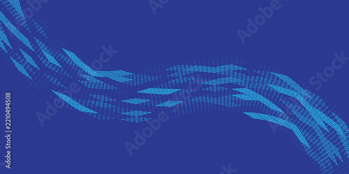 Abstract light blue curved wavy halftone pattern line background vector illustration on dark blue background.