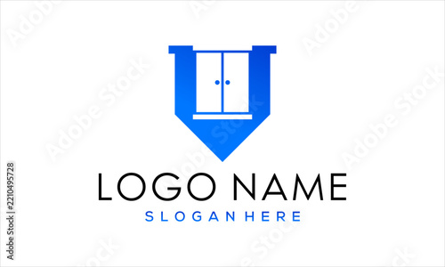 Letter V Wardrobe Logo Template Design Featuring Furniture and Cabinet Concept in Blue Gradient