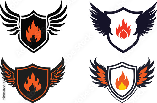 Flaming shield with wings graphic illustration for branding and logo