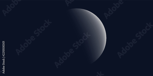 PrintAbstract Minimalist Planet Moon with Gradient Shadow on Dark Space Background.