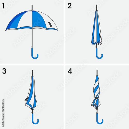Umbrella Open Close Process Flat Illustration Set