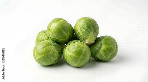 Fresh green brussels sprouts on white background.