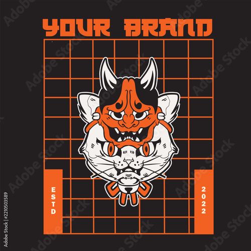 Cartoon maneki neko cat. Vector illustration	

