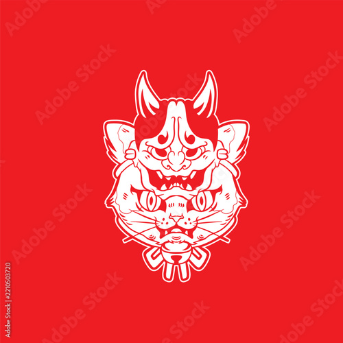Cartoon maneki neko cat. Vector illustration	
