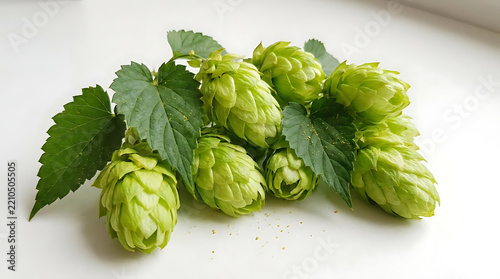 Fresh green hops on white background.