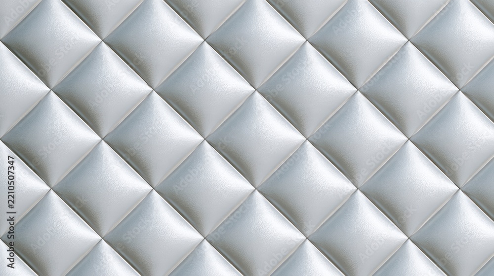 Fototapeta premium White Quilted Leather Texture Background with Luxury Diamond Pattern Padded Surface