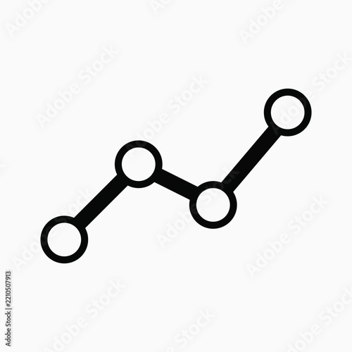 Black line graph analytics icon with connected nodes and upward trend chart isolated on white background