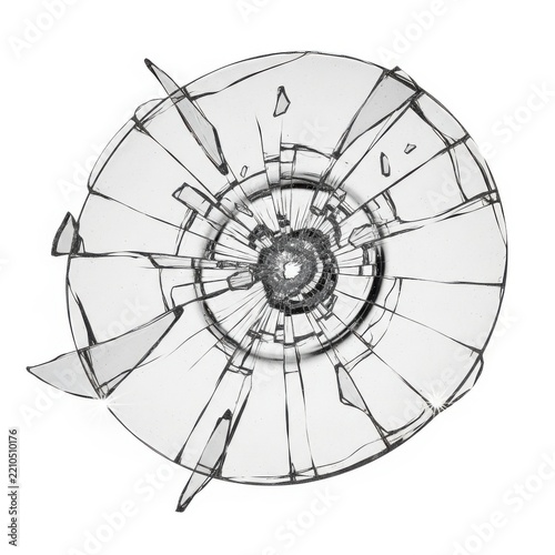A shattered circular object with radial and concentric fracture lines in the center isolated on transparent background