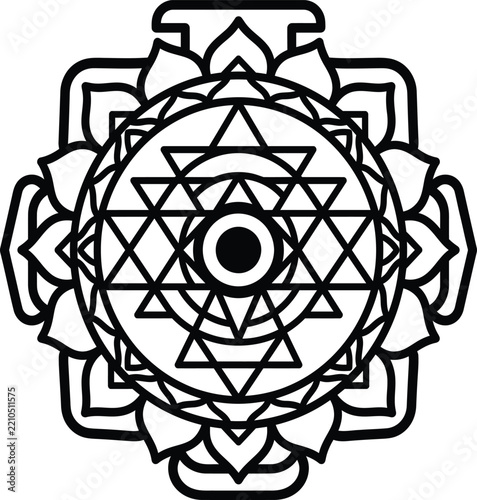 Black and white sri yantra geometric mandala sacred geometry
