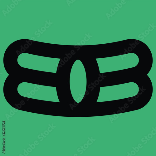 Black abstract geometric symbol on a solid green background