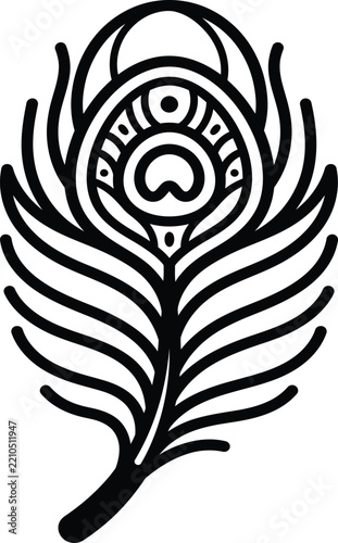 Stylized peacock feather with bold black lines bird