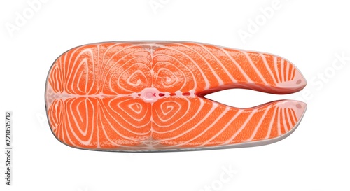 3D CGI raw salmon fillet with realistic marbling pattern and glossy moist shader, isolated white.