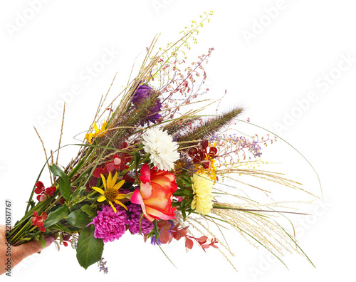 Bouquet of colorful autumn wildflowers and garden flowers.