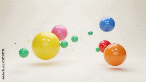 Floating colorful bubbles in mid-air with light reflection