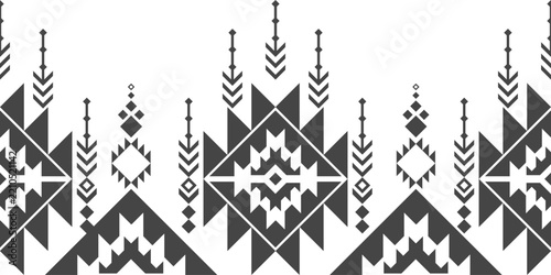 Traditional Geometric Border with Ethnic Textile and Southeast Asian Folk Ornament