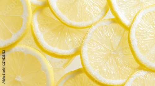 Overlapping lemon slices with bright citrus texture, fresh food backdrop for recipes, packaging, wellness and summer design