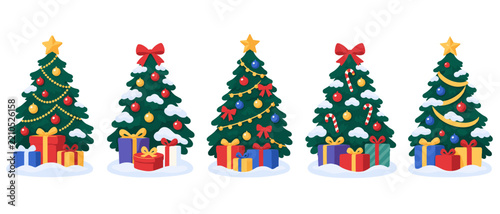 Decorated christmas trees illustration