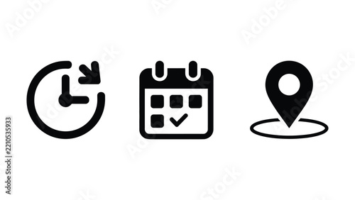 Time management calendar with location symbol for scheduling appointments and planning events effectively