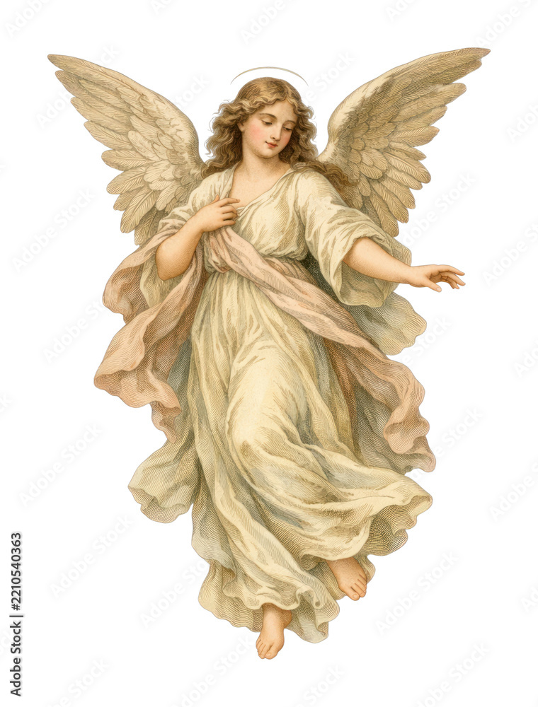 Obraz premium PNG Elegant vintage angel illustration with flowing golden robes