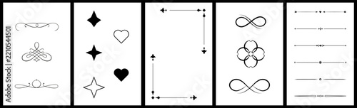 Black geometric page corners and borders design elements set for invitations, page  and certificates. Vector illustration isolated on transparent background (PNG)