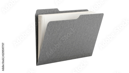 Gray felt folder with many white paper sheets, isolated on transparent background