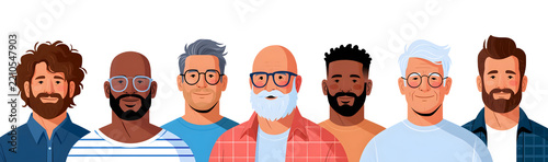 Diverse Men Group Illustration with Different Ages and Ethnicities Isolated on Transparent Background
