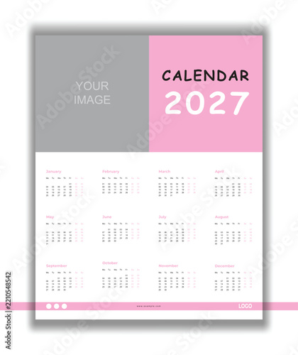 Modern 2027 Annual Wall Calendar Template, Colorful Calendar 2027