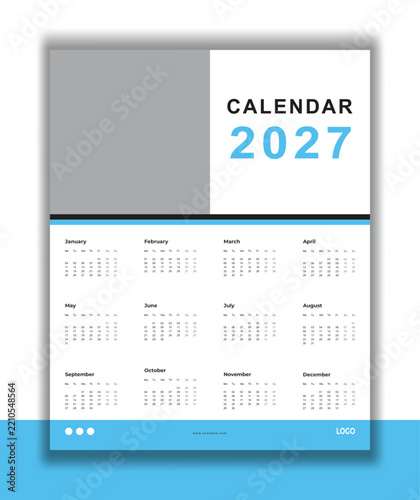 Modern 2027 Annual Wall Calendar Template, Colorful Calendar 2027
