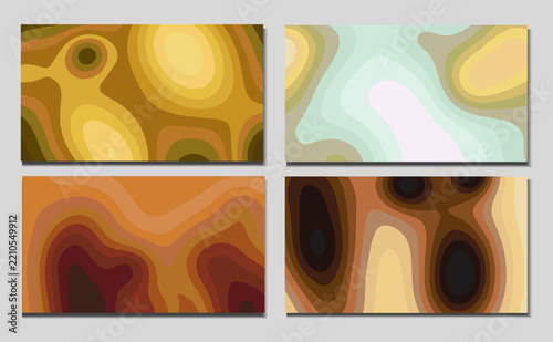 Set of four organic contour backgrounds in coffee, caramel and cream tones, ideal for cafe menus, coffee shop branding, bakery packaging, posters and warm editorial designs.