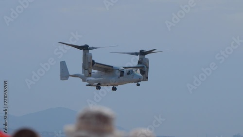 Osprey military craft displaying its vertical skills