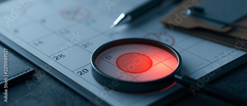 Magnifying glass highlighting calendar date
