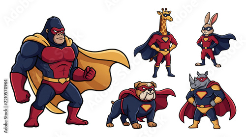 Superhero Animals Collection Diverse Characters Poses.