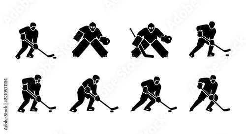 Canvas Print Hockey player and goalie silhouettes set, action poses for sport logo and signag