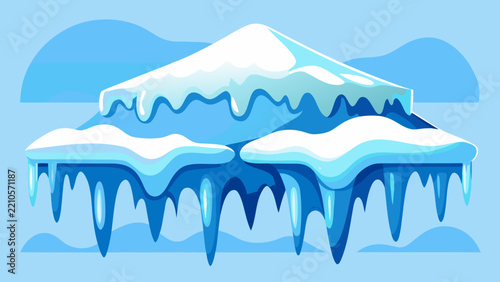 Snow caps, snowy ice and frozen icicles, vector cartoon icons, isolated on transparent background. Abstract snow frost caps and icicles of house roof shape for Christmas and New Year elements design .